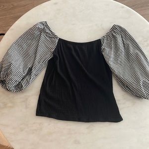 Anthropologie checker puff sleeve top